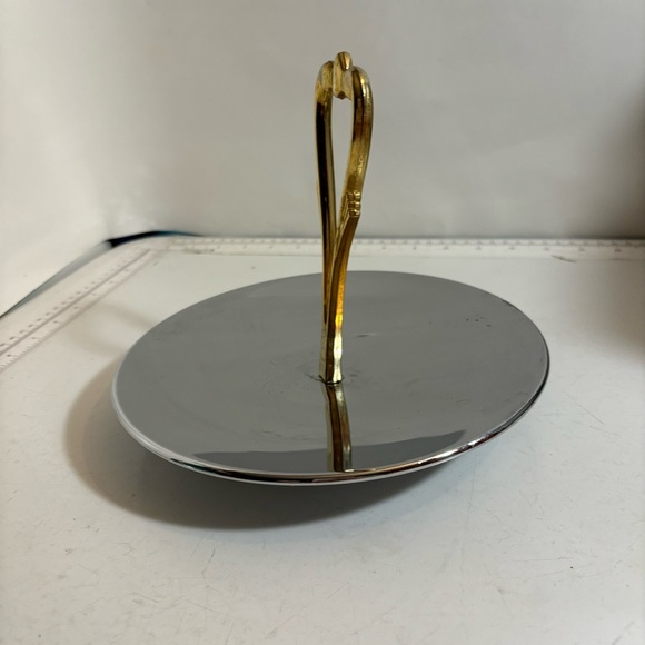 Vintage MCM mid century modern silver & gold serving decorative plate - Picture 2 of 10